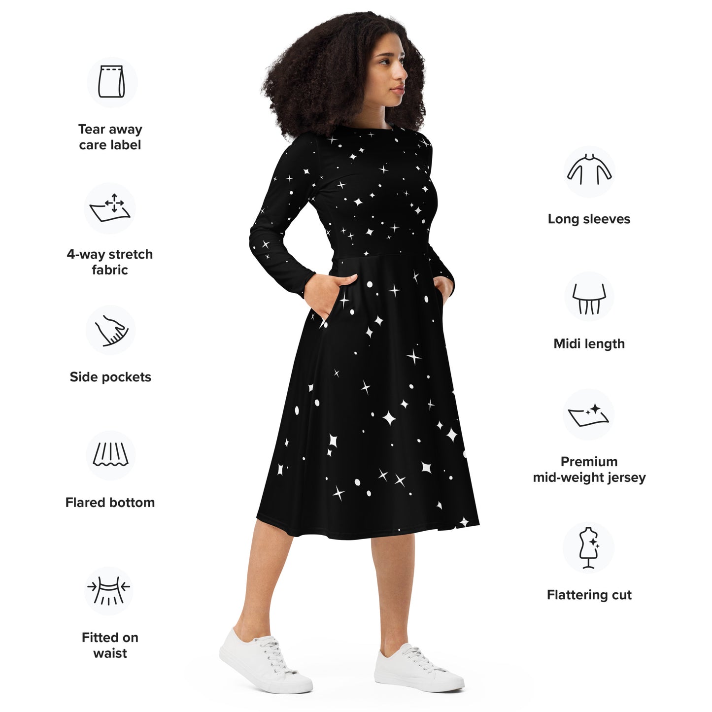 Mars Luxury long sleeve midi dress